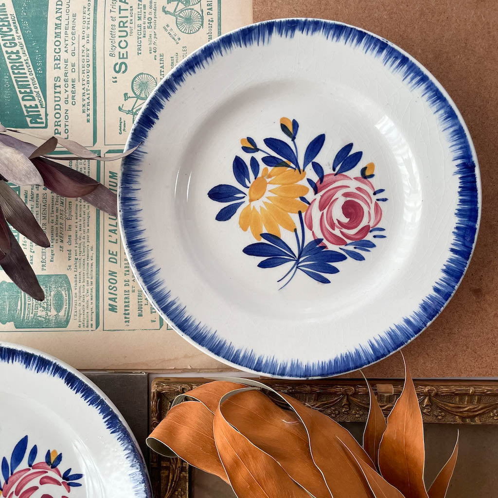 ジアン GIEN フランス 仕切り皿 ランチプレート 3客 アンティーク 貫入 ♪フランスアンティーク GIEN ジアン アネモネ ディナープレート