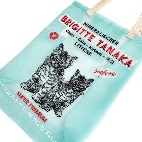 BRIGITTE TANAKA  刺繍入りオーガンジー  猫バッグ blue