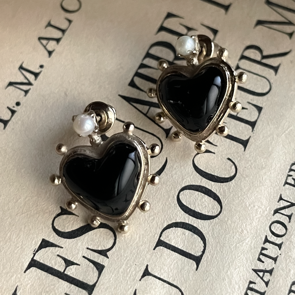 NEW】Junco Paris ガラスのハートピアス black ジュンコパリ paris