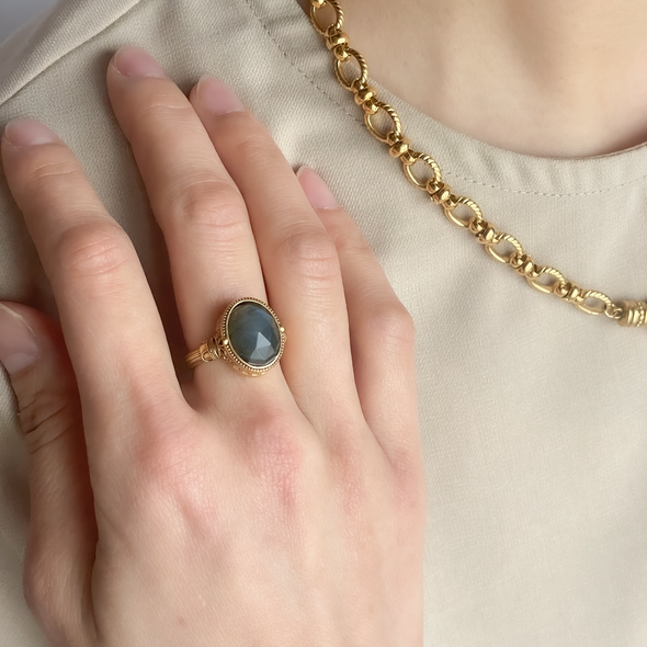 LA2L camay  天然石のカボション オープンリング purple/ gray/ green