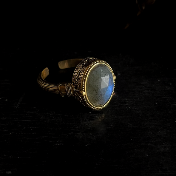 LA2L camay  天然石のカボション オープンリング purple/ gray/ green