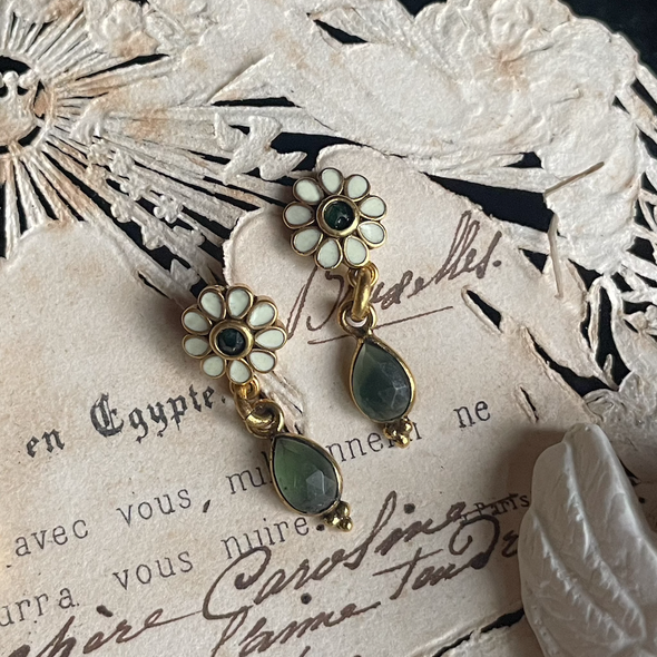 LA2L Ange とっても小さな花と天然石の雫ピアス blue/ green