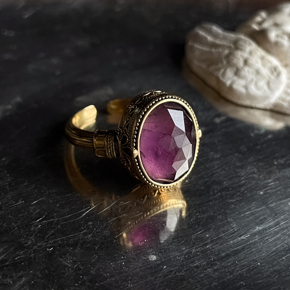 LA2L camay  天然石のカボション オープンリング purple/ gray/ green