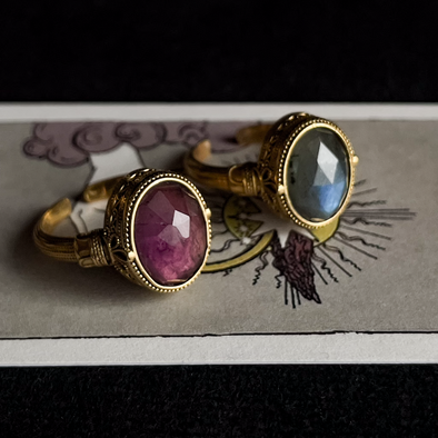 LA2L camay  天然石のカボション オープンリング purple/ gray/ green