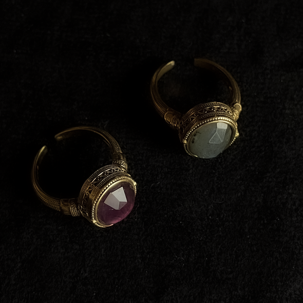 LA2L camay  天然石のカボション オープンリング purple/ gray/ green