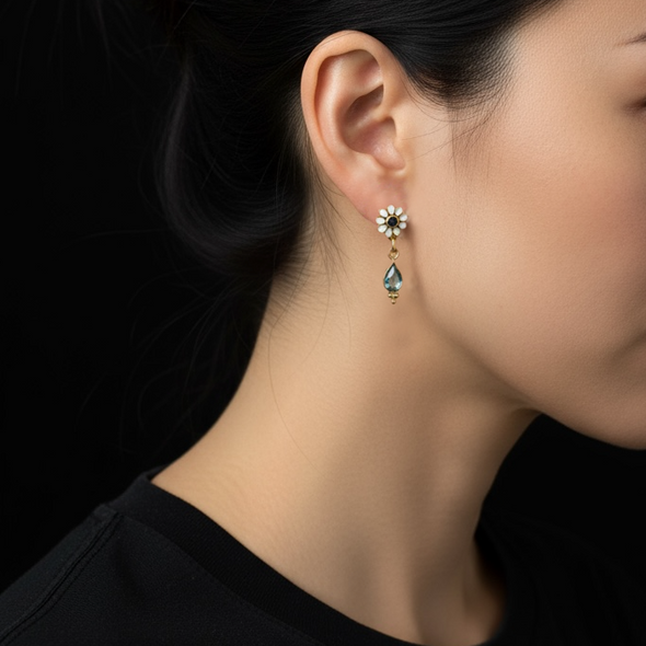 LA2L Ange とっても小さな花と天然石の雫ピアス blue/ green