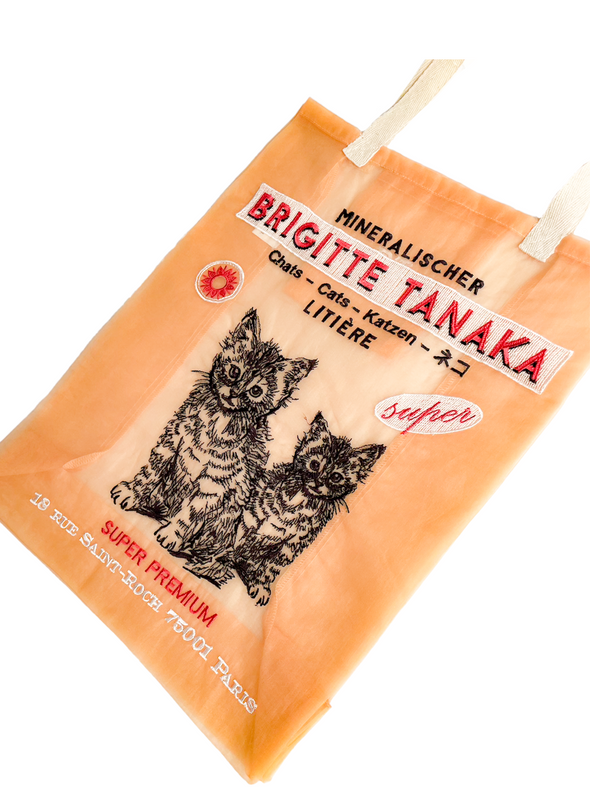BRIGITTE TANAKA  刺繍入りオーガンジー  猫バッグ peach