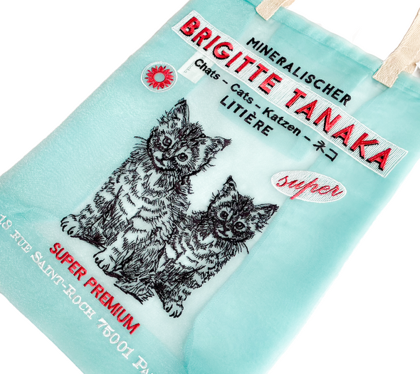 BRIGITTE TANAKA  刺繍入りオーガンジー  猫バッグ blue