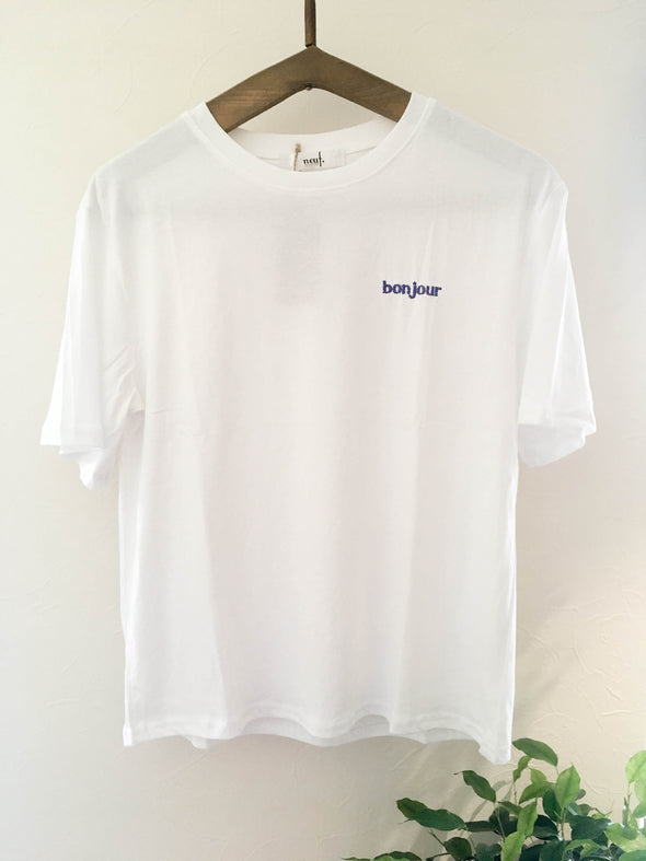 Bonjour 刺繍Tシャツ レディース white/ One size
