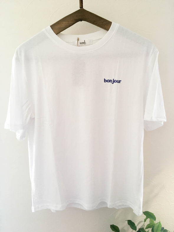 Bonjour 刺繍Tシャツ レディース white/ One size