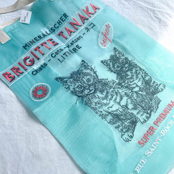 【再入荷】BRIGITTE TANAKA  刺繍入りオーガンジー  猫バッグ blue